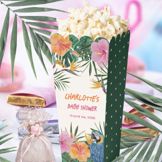 Tropical Floral Parrot Watercolor Dots Baby Shower Favor Boxes