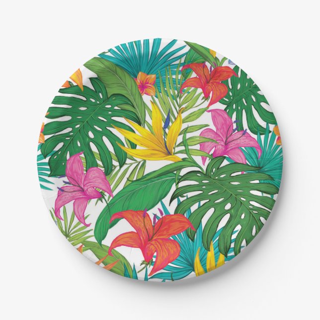 Tropical Floral Party 7" Paper Plates (Front)