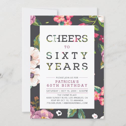 Tropical Floral Pattern 60th Birthday Party Invitation