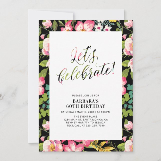 Tropical Floral Pattern Adult Birthday Party Invitation (Front)