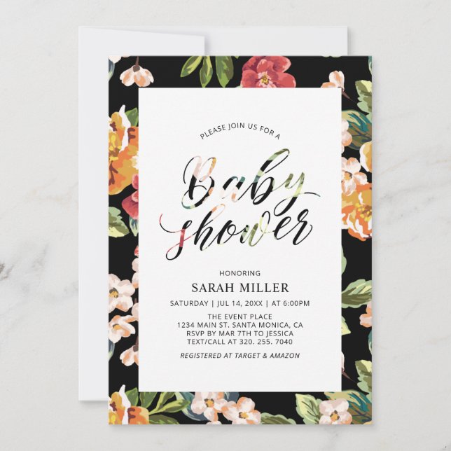 Tropical Floral Pattern Baby Shower Invitation (Front)