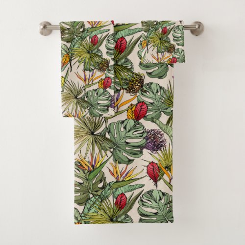 Tropical Floral Pattern Bath Towel Set