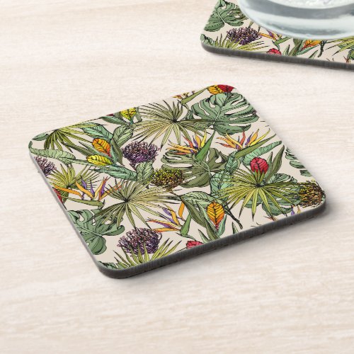 Tropical Floral Pattern Beverage Coaster