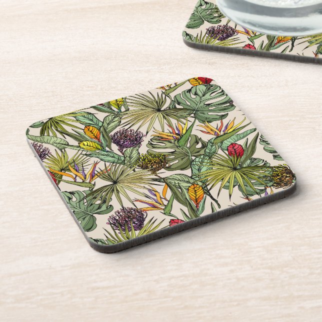 Tropical Floral Pattern Beverage Coaster (Left Side)