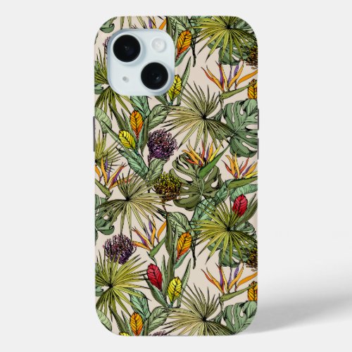 Tropical Floral Pattern iPhone 15 Case
