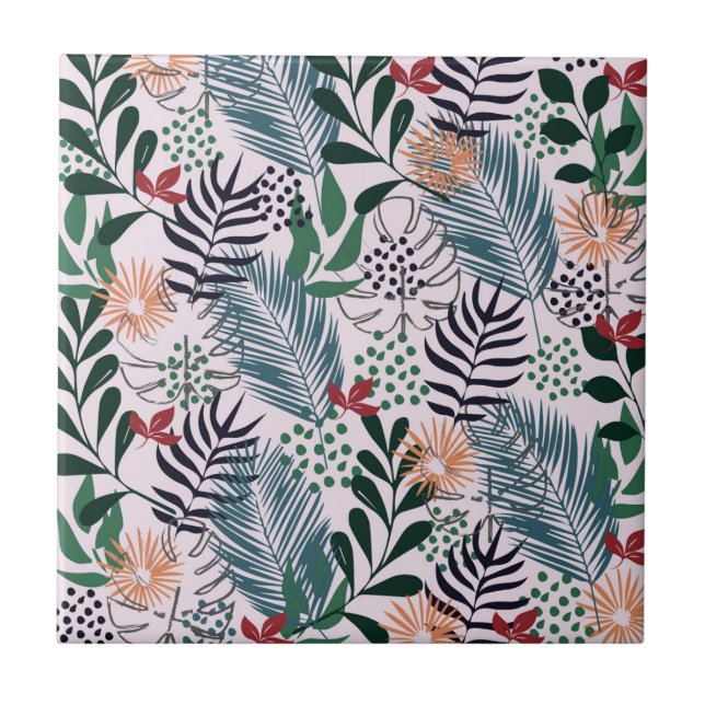 Tropical Floral Pattern Ceramic Tile (Front)