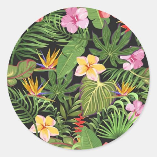 Tropical floral pattern classic round sticker