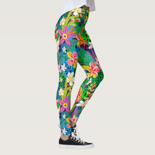 Tropical Floral Pattern Colorful Whimsical flowers Leggings