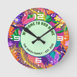 Tropical Floral Pattern Custom Text Template-23148 Round Clock
