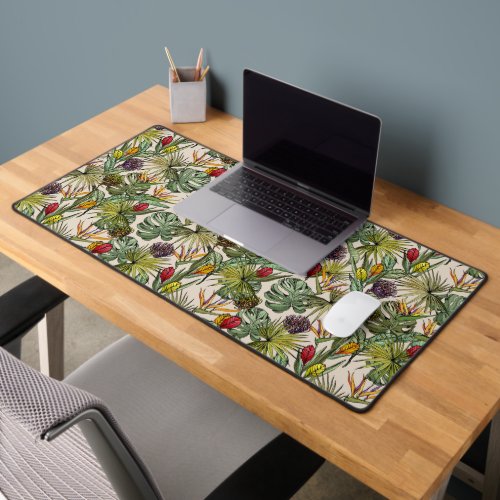 Tropical Floral Pattern Desk Mat