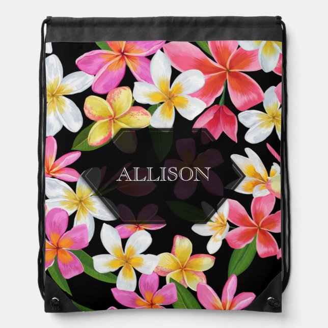 Tropical Floral Pattern Drawstring Bag (Front)