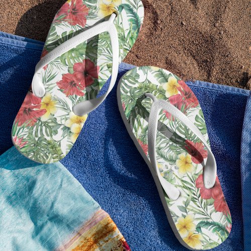 Tropical Floral Pattern Flip Flops