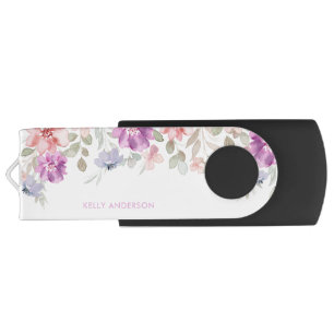 Tropical Floral Pattern Girly Watercolor Decal Flash Drive
