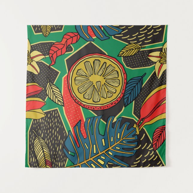 Tropical floral pattern in doodle style with fruit tapestry (Front)