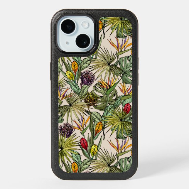 Tropical Floral Pattern iPhone 15 Case (Back)