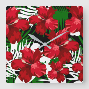 Tropical Floral Pattern Kitchen Wall Clocks