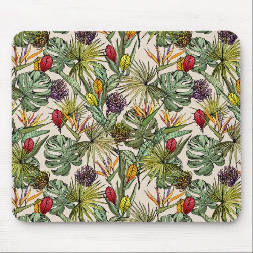 Tropical Floral Pattern Mouse Pad