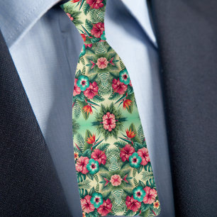 Tropical Floral Pattern Neck Tie