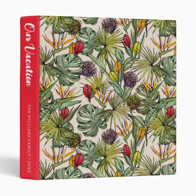 Tropical Floral Pattern | Our Vacation 3 Ring Binder (Front/Spine)