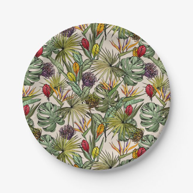 Tropical Floral Pattern Paper Plates (Front)
