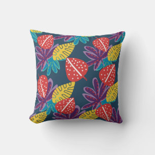 tropical floral pattern trendy colorful fruits throw pillow