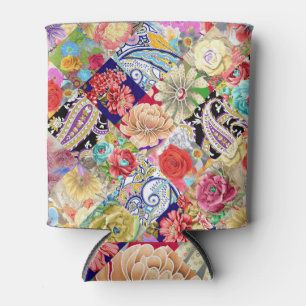 Tropical floral pattern, vibrant colors. can cooler