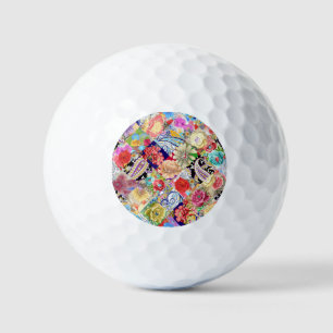 Tropical floral pattern, vibrant colors. golf balls