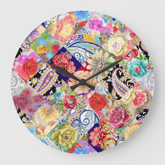 Tropical floral pattern, vibrant colors. large clock (Front)