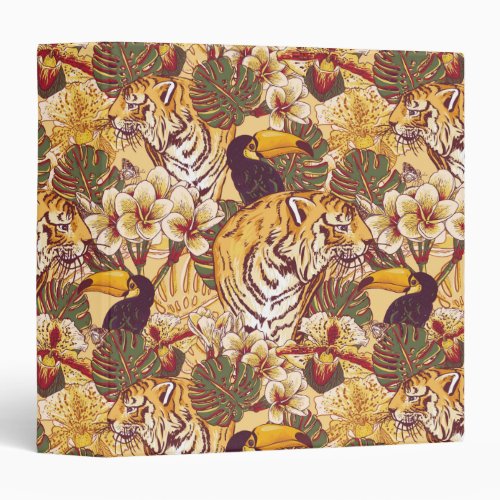 Tropical Floral Pattern With Tiger 3 Ring Binder