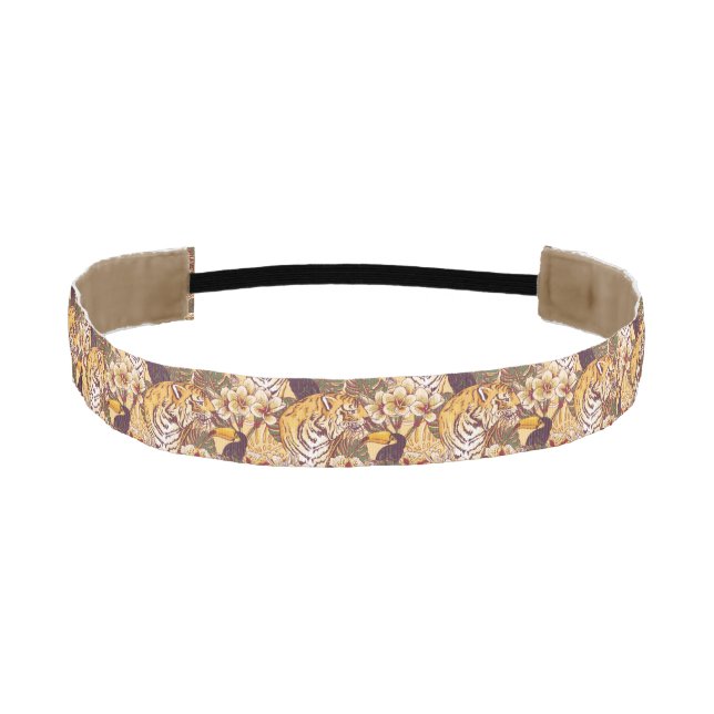 Tropical Floral Pattern With Tiger Athletic Headband (Front)