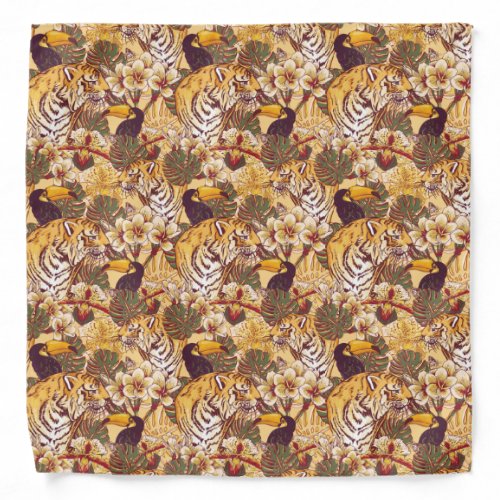 Tropical Floral Pattern With Tiger Bandana