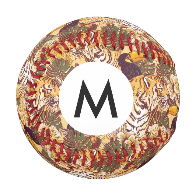 Tropical Floral Pattern With Tiger Baseball (Front Left)