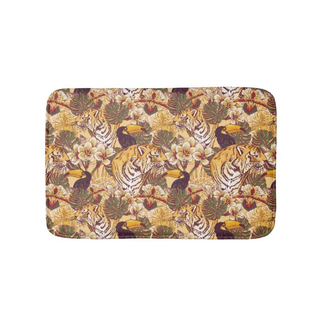 Tropical Floral Pattern With Tiger Bathroom Mat (Front)