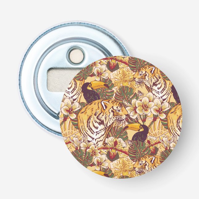 Tropical Floral Pattern With Tiger Bottle Opener (Front)