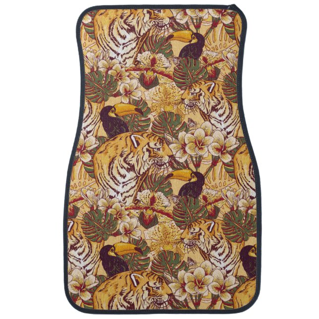 Tropical Floral Pattern With Tiger Car Floor Mat (Front)