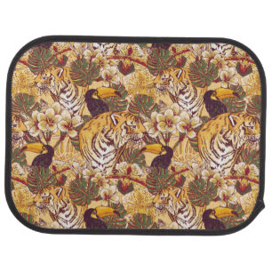 Tropical Floral Pattern With Tiger Car Floor Mat