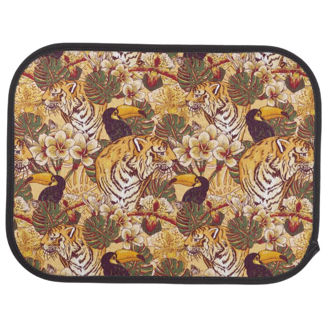 Tropical Floral Pattern With Tiger Car Floor Mat (Rear)