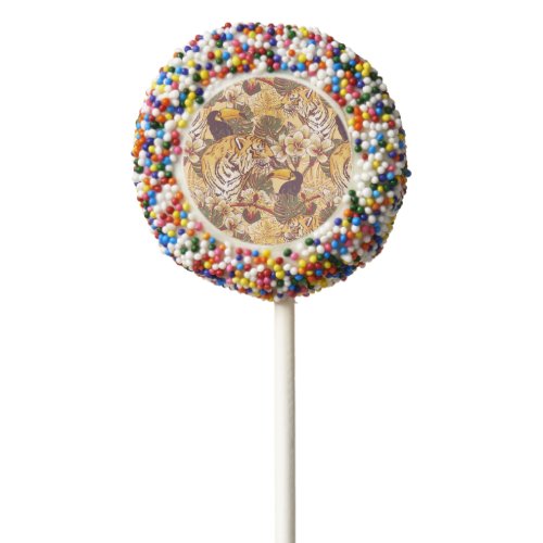 Tropical Floral Pattern With Tiger Chocolate Dipped Oreo Pop