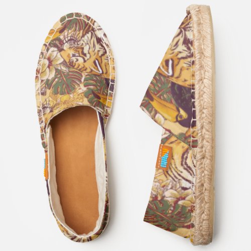 Tropical Floral Pattern With Tiger Espadrilles