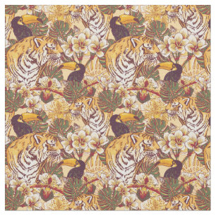 Tropical Floral Pattern With Tiger Fabric