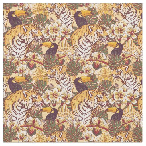Tropical Floral Pattern With Tiger Fabric