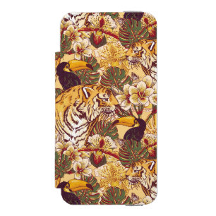 Tropical Floral Pattern With Tiger Wallet Case For iPhone SE/5/5s