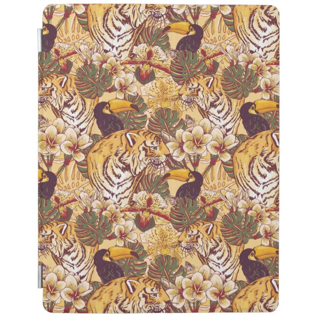 Tropical Floral Pattern With Tiger iPad Smart Cover (Front)