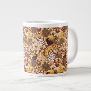 Tropical Floral Pattern With Tiger Large Coffee Mug