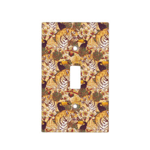 Tropical Floral Pattern With Tiger Light Switch Cover