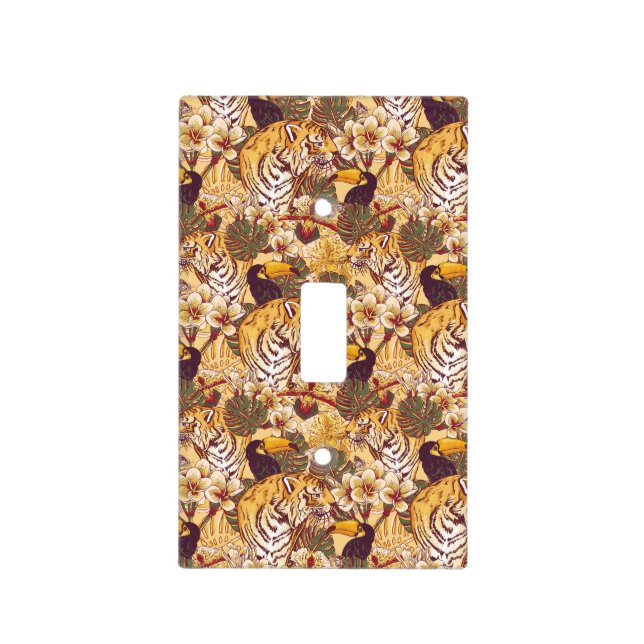 Tropical Floral Pattern With Tiger Light Switch Cover (Front)