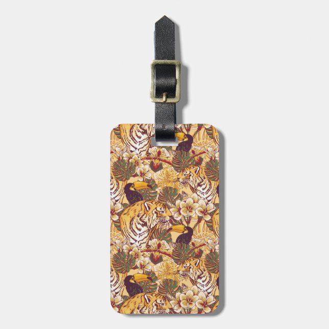 Tropical Floral Pattern With Tiger Luggage Tag (Front Vertical)