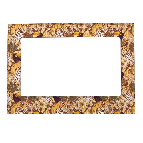 Tropical Floral Pattern With Tiger Magnetic Photo Frame