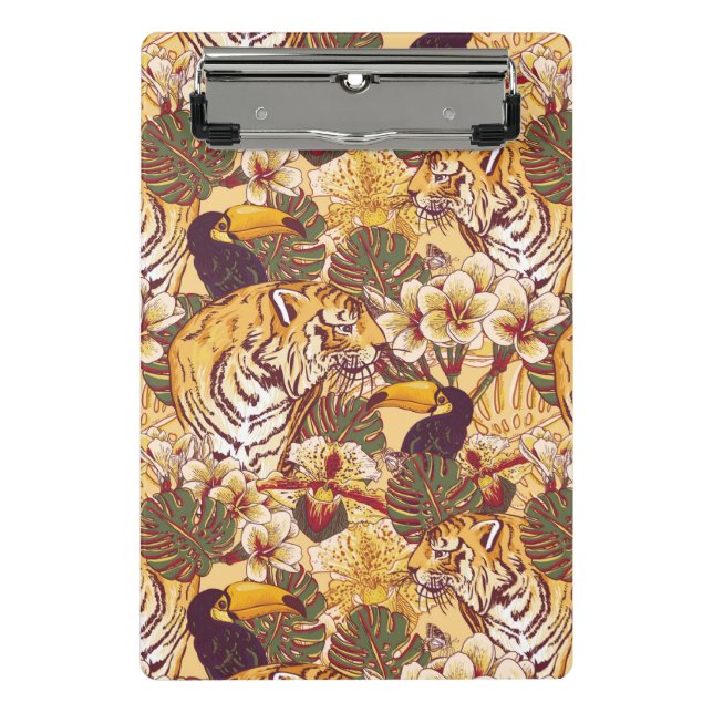 Tropical Floral Pattern With Tiger Mini Clipboard (Front)