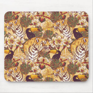 Tropical Floral Pattern With Tiger Mouse Pad